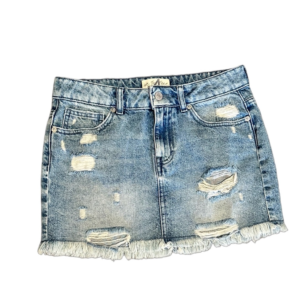 We The Free Blue Distressed Mini Skirt
